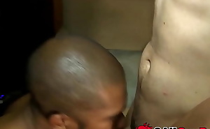 Black homosexual deep throated by his buddy and eats cum