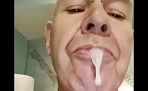 Mouth full of cum at the sauna