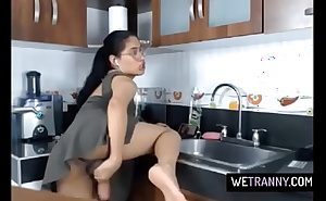 Sexy tranny latina wanks in the kitchen