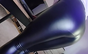 Barefoot Leader: Strict Mistress in Latex Pants and high heels Teases with Wrinkled Smelly Soles