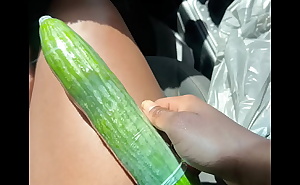 Hot Ebony Fucks Cucumber in parking lot