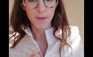 Hotwife in glasses, MILF Malinda, using a vibrator at work