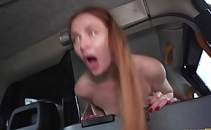 Fake Taxi Redhead MILF in sexy nylons rides a big fat dick in a taxi