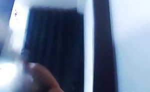 Ebony teen fucks stuck dildo on the wall on webcam