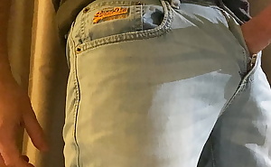 Large hard cock, wanking through jeans