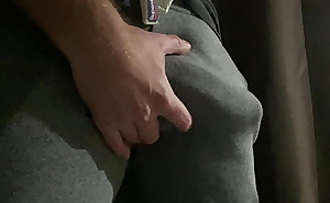Hard British big cock, explodes out of grey gym pants, ready to fuck