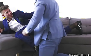 Gays in suits rimming and anal fucking on the sofa