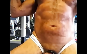 BigdickheadJ Sweats Lifting Overhead Dumbells Nude in Gym