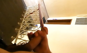Jerking of in the stairwell and cum on stairs