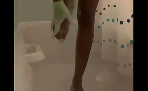 Ebony Teen Washes and Massages Feet in the Shower