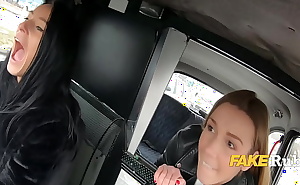Wild Lesbian Lovers Steal Taxi and Fuck In It