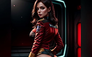 Beautiful girl on spaceship, perfect ass and tits, manga and anime inspirated, Star Trek, AI Girl