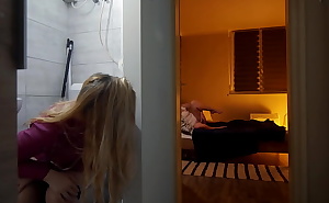 Peeking stepbro and his girlfriend giving head from the toilet