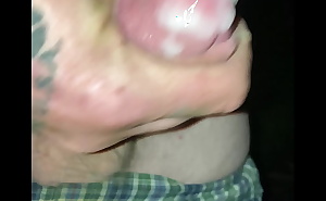 Young up close cumshot outside late in the woods