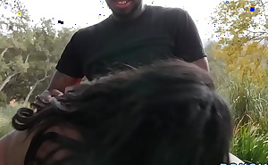 Ebony bbw sucks and rides cock outdoors