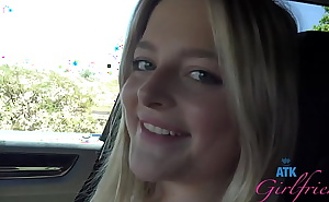 Amateur blonde Jill Taylor hanging out on this date and sucking cock in the car POV Blowjob