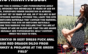 Hotkinkyjo in sexy dress fuck anal huge red dragon dildo from mrhankey and prolapse at the green field