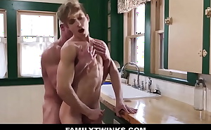 FamilyTwinks - Hot Blonde Stepgrandson Family Sex With His Hunk Stepgrandpa In Family Kitchen - Bar Addison, Dale Savage