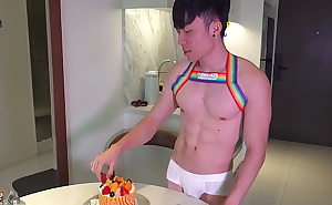 Messy cake? model eating!He's such a tease...