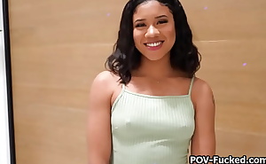 Light skin ebony teen rides cock on casting