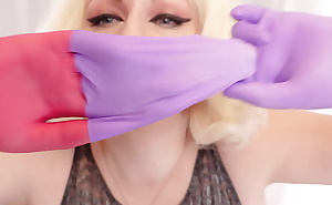 4 layers of nitrile gloves and cookie food fetish ASMR video (Arya Grander)