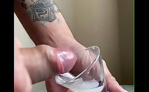 Huge cum fountain and explosion! Missed the shot glass.