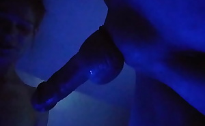 UPCLOSE VIEW FROM BETWEEN MY LEGS OF HER SUCKING  MY DICK WITH A COCK RING PUSHING HER JAW TO THE LIMITS