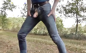 pissing in jeans and rubber