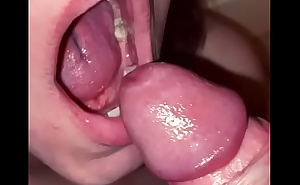 Wife takes my massive cum explosion in her opened mouth