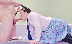 Pigtailed Student in Glasses Couldn't Resist the Tutor and Took His Fat Cock in Her Mouth