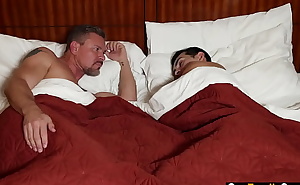 Gay step son sharing motel bed with horny step dad