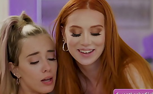 Sexy blonde lesbian teen masseuse seduced by her busty redhead client - Haley Reed, Madison Morgan