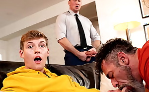 Twink Jack Bailey gets his mouth full of filthy pubic hairs from his stepdad Lawson James hairy asshole while his buddy Pierce Paris anal fucks him!