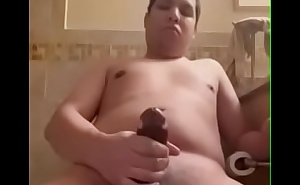 naked young guy strokes, shows cum