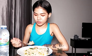 Tiny Thai teen GF fucked hard doggystyle after she made dinner for the BF