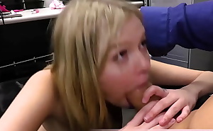 Extra cute and petite blonde shoplifter teenie is a sucking machine Never believe the look