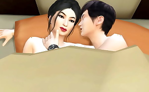 Step son enters his hot japanese step mom room late at night to share the bed with her because he was afraid to be alone, she accepted but in the end everything turned into sex