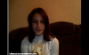 Russian legal age teenager sucks banana exposed to webcam, softcore