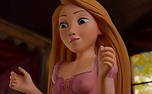 Rapunzel sees cock and tries footjob [Animation]