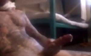 Stroking this long white dick til it spit. Massive cumshot, MUST SEE..