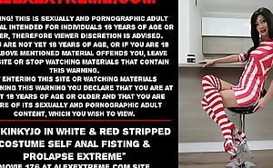 Hotkinkyjo in white and red stripped costume self anal fisting and prolapse extreme