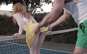 Squirting redhead fucked by tennis coach