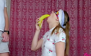Stepbrother tricked his stepsister when she passed a challenge with food and seduce her to blowjob and first sex! Hot role play porn video by Nata Sweet