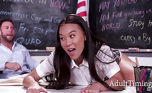 Shy Teacher Finally Gives Up And Taps That Asian Teen Cunt