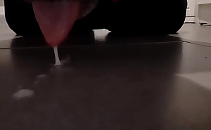 Yequis llena su verga de saliva y acaba soltando la leche en el suelo